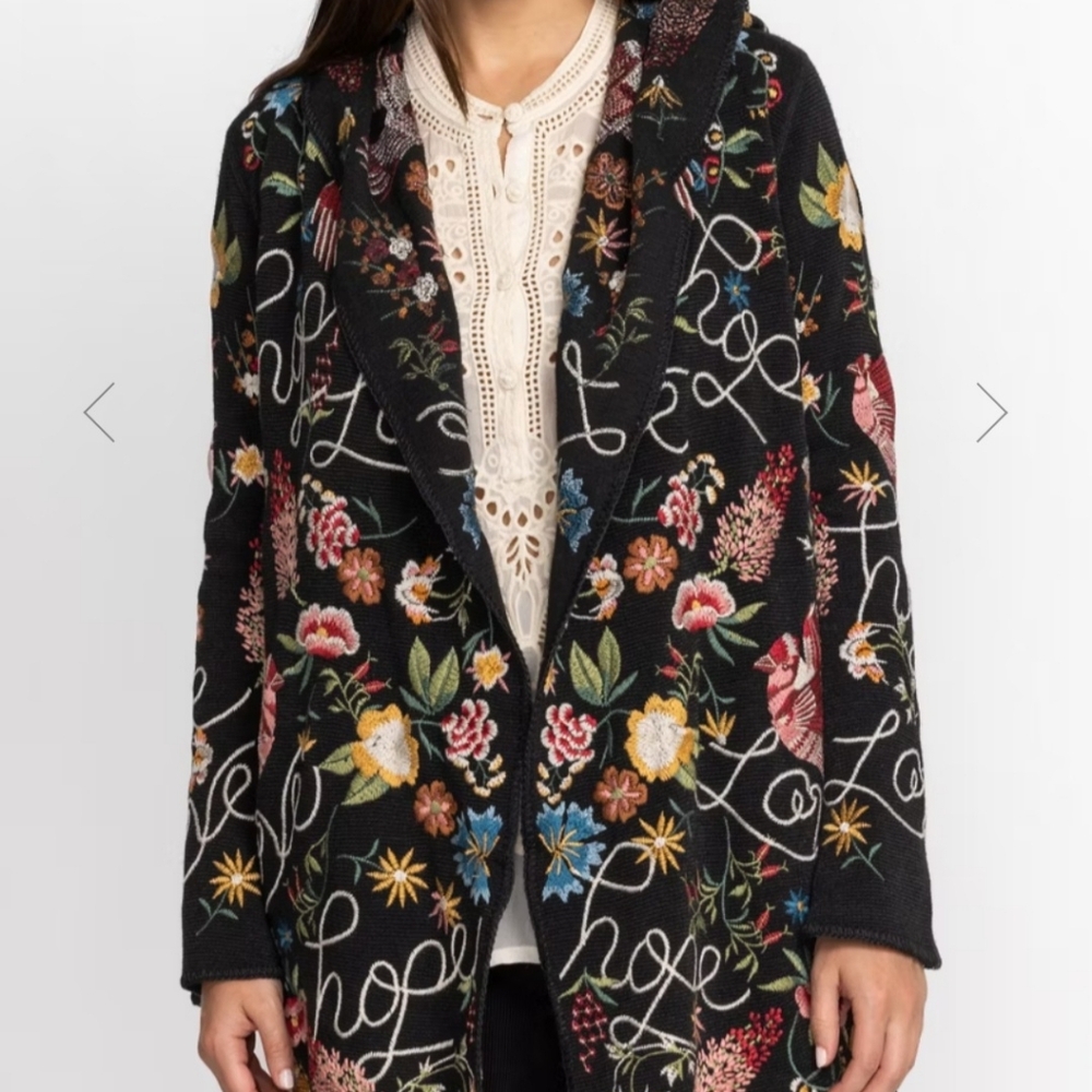 Johnny Was Rana Embroidered Hooded Cardigan
